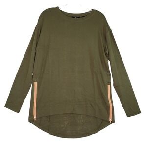 G by Giuliana Womens Shirt Olive Green Size XS Long Sleeve Top Side Zip Detail‎